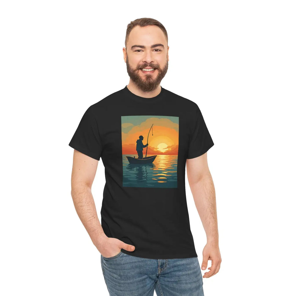 Sunset Fisherman Tee - Heavy Cotton Unisex Comfort - DipaliZ