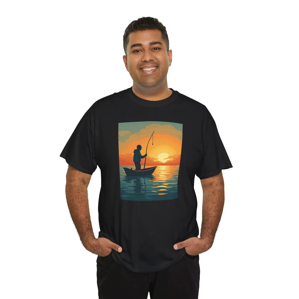 Sunset Fisherman Tee - Heavy Cotton Unisex Comfort - DipaliZ
