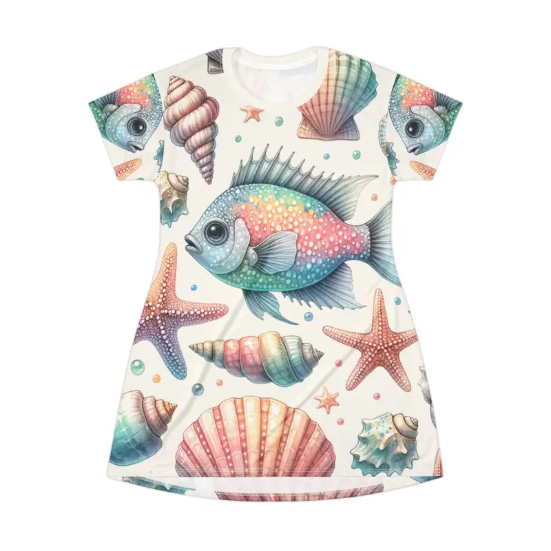 Marine Life Pattern Print T Shirt Dress - Ocean Vibes - DipaliZ