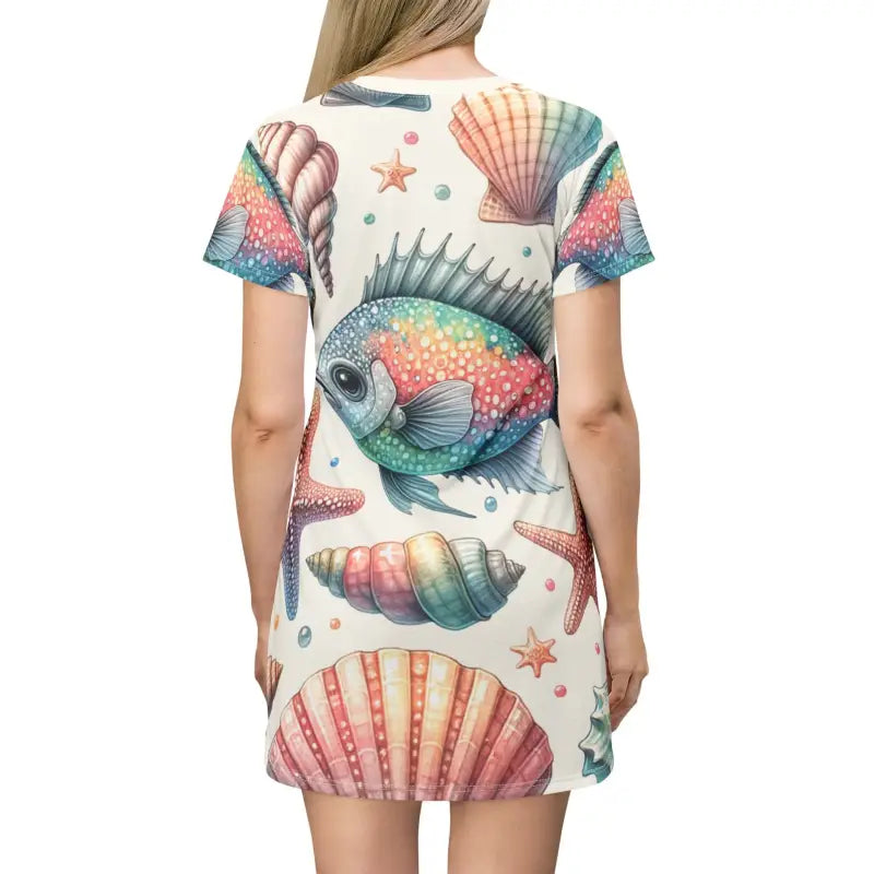 Marine Life Pattern Print T Shirt Dress - Ocean Vibes - DipaliZ