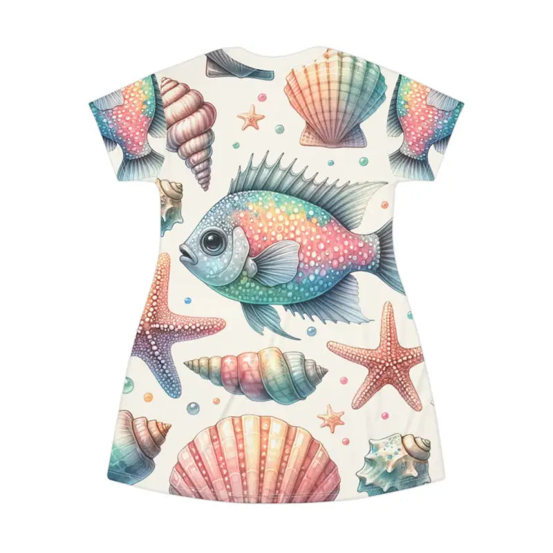 Marine Life Pattern Print T Shirt Dress - Ocean Vibes - DipaliZ