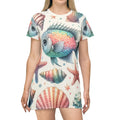 Marine Life Pattern Print T Shirt Dress - Ocean Vibes - DipaliZ
