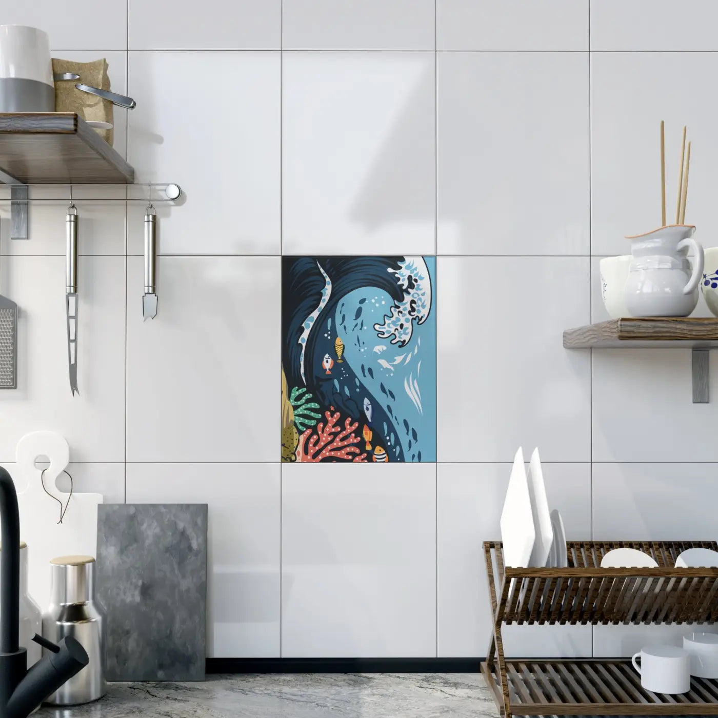 Ceramic Photo Tile Magic - Serene Aquatic Vibe Decor - DipaliZ