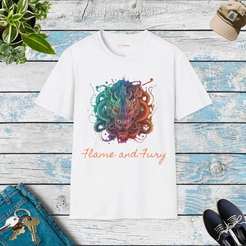 Flame and Fury Dragon Softstyle T Shirt - Eco-Friendly - DipaliZ
