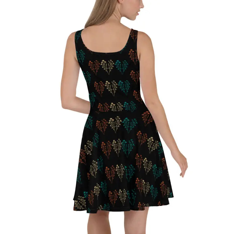 Black Skater Dress - Floral Pattern Design - DipaliZ