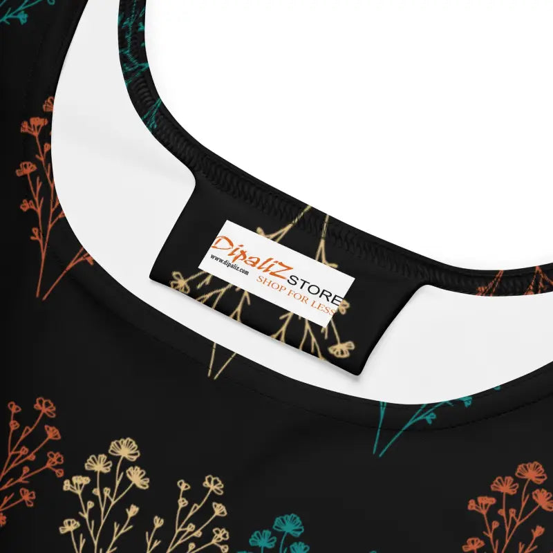 Black Skater Dress - Floral Pattern Design - DipaliZ