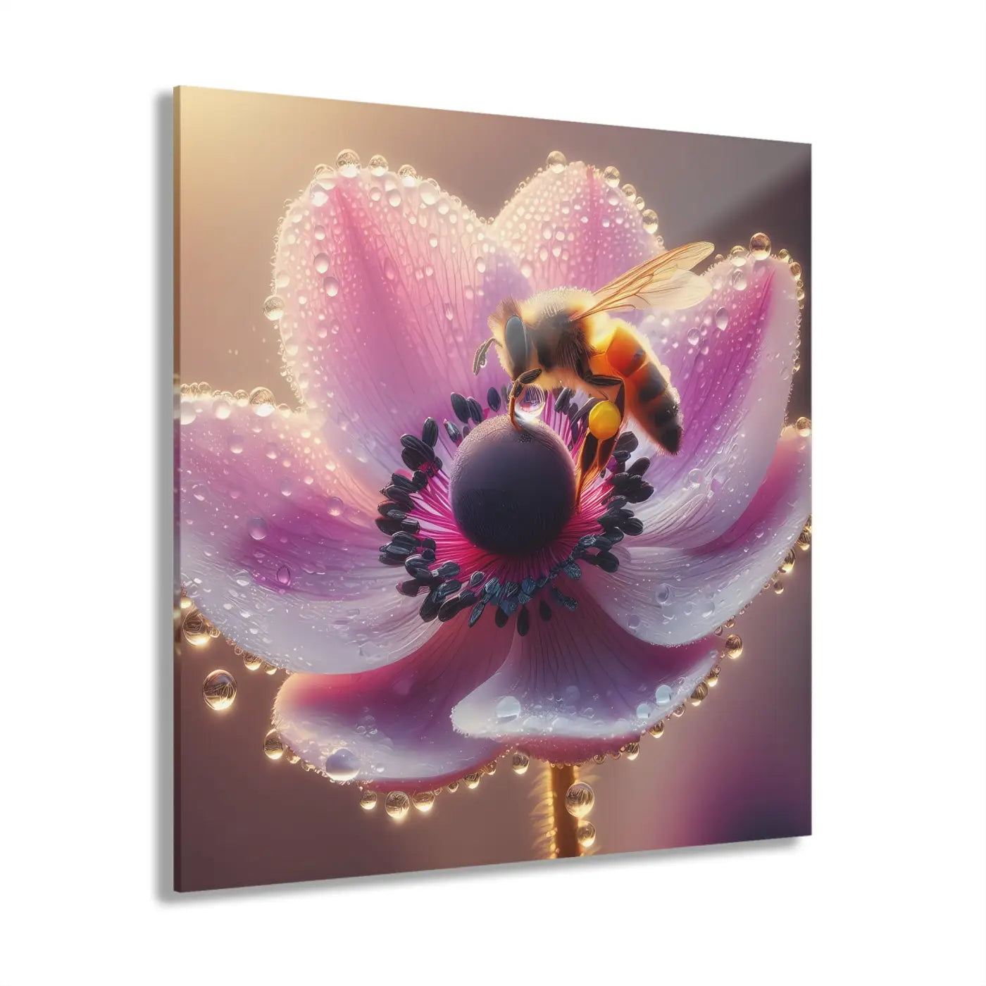 Floral Acrylic Print - Bee Design with Crystal Clear Edges - DipaliZ