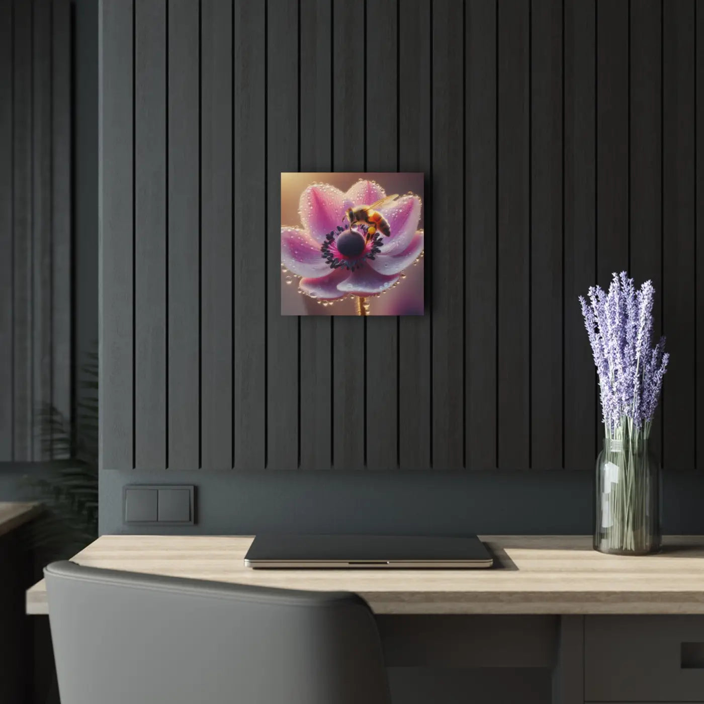 Floral Acrylic Print - Bee Design with Crystal Clear Edges - DipaliZ
