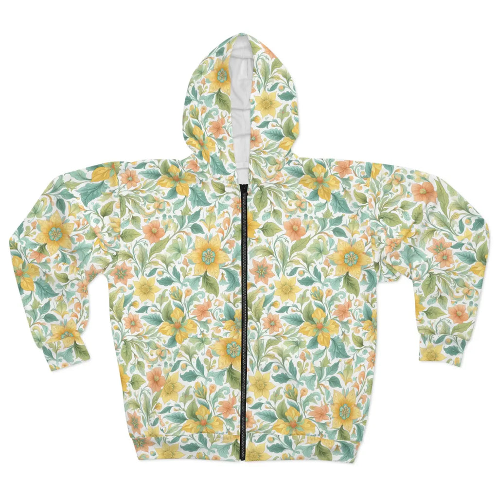 Vibrant Floral Zip Hoodie - Spring Style Boho Comfort - DipaliZ