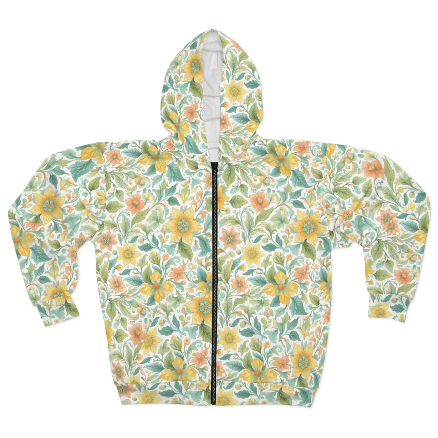 Vibrant Floral Zip Hoodie - Spring Style Boho Comfort - DipaliZ
