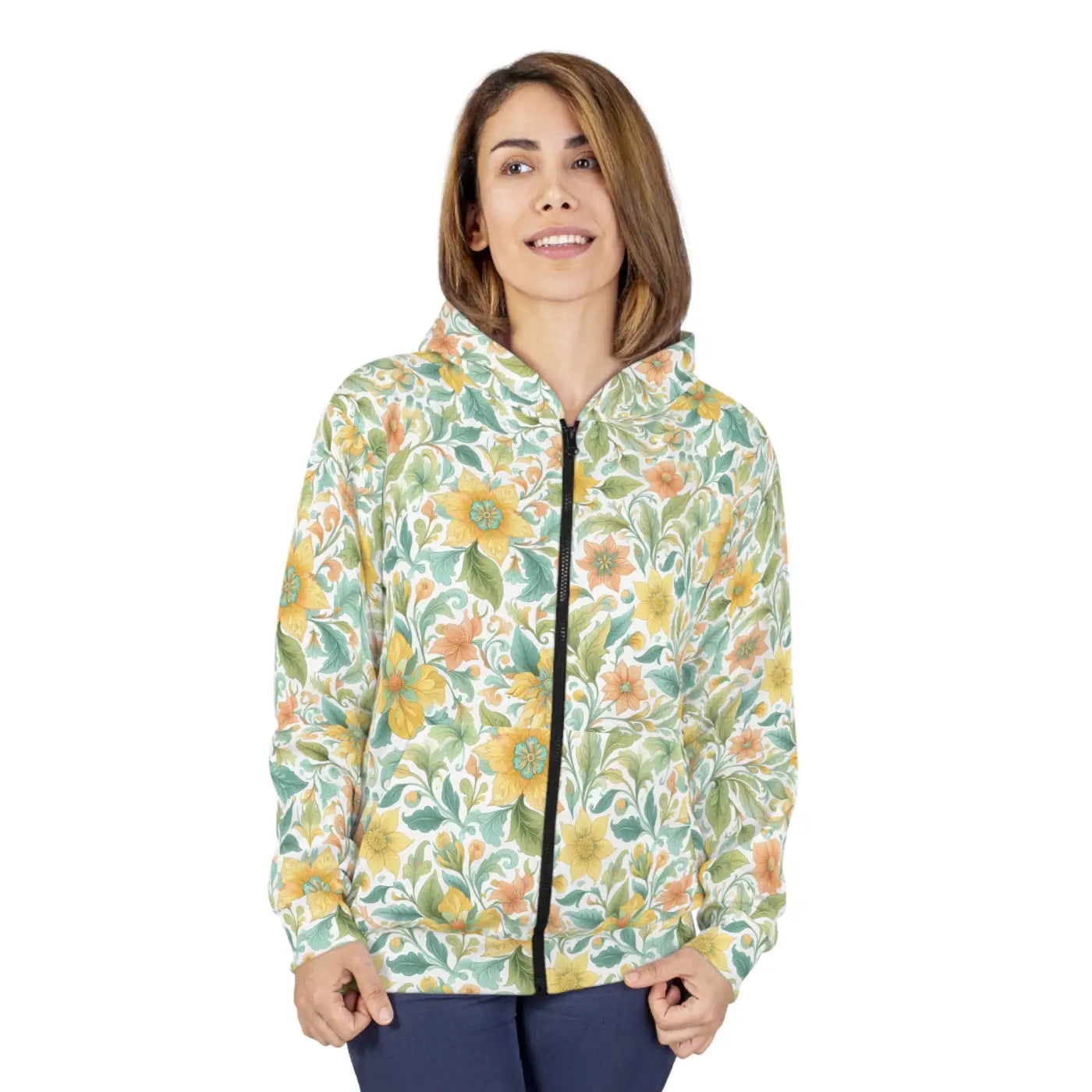 Vibrant Floral Zip Hoodie - Spring Style Boho Comfort - DipaliZ