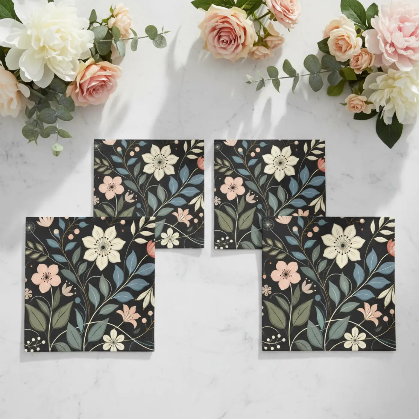 Floral Art Napkin Set, Elegant Table Decor, Kitchen Accessories, Perfect for Weddings, Parties, Home Decor, Gift Ideas