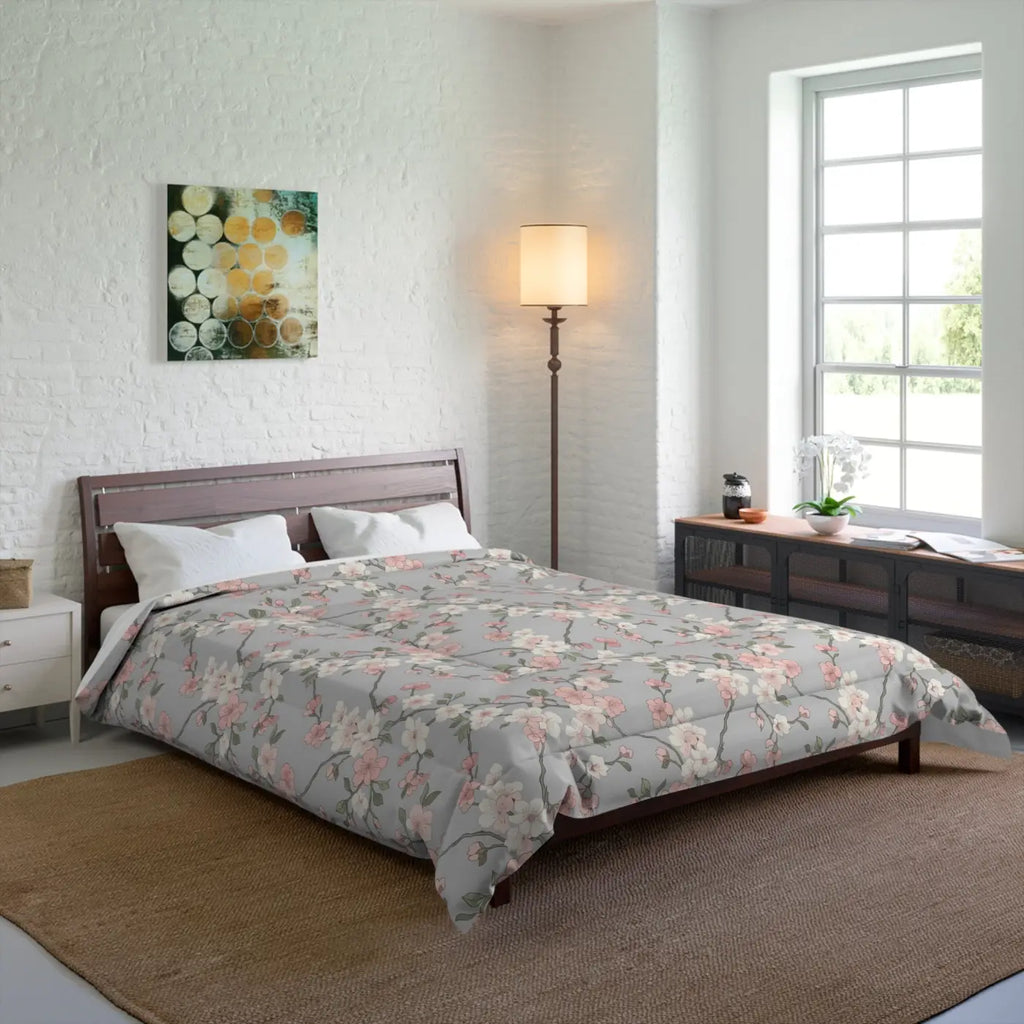 Cherry Blossom Comforter - Pink Floral Bedding - DipaliZ