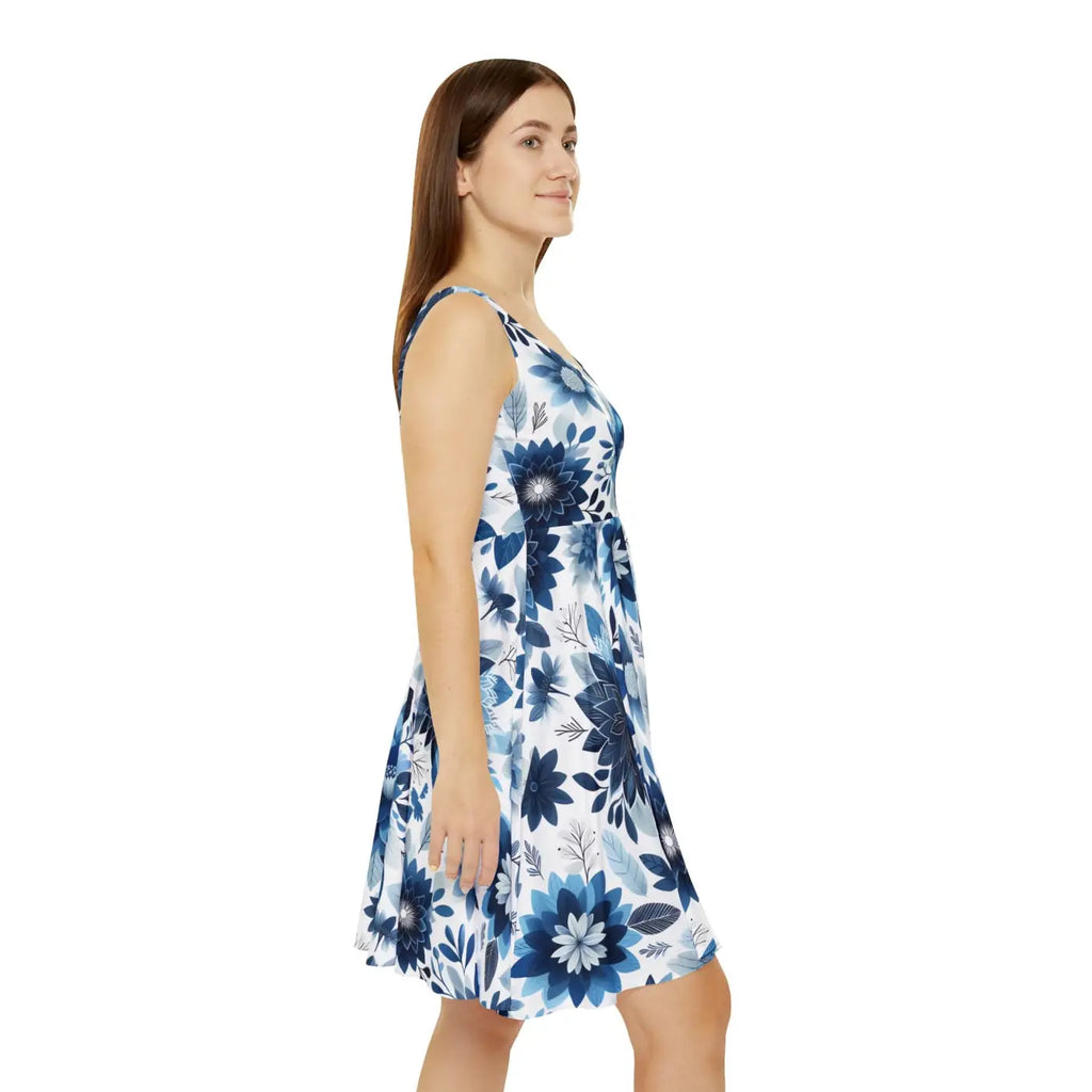 Women's Skater Dress - Floral Blue for Casual Outings - DipaliZ