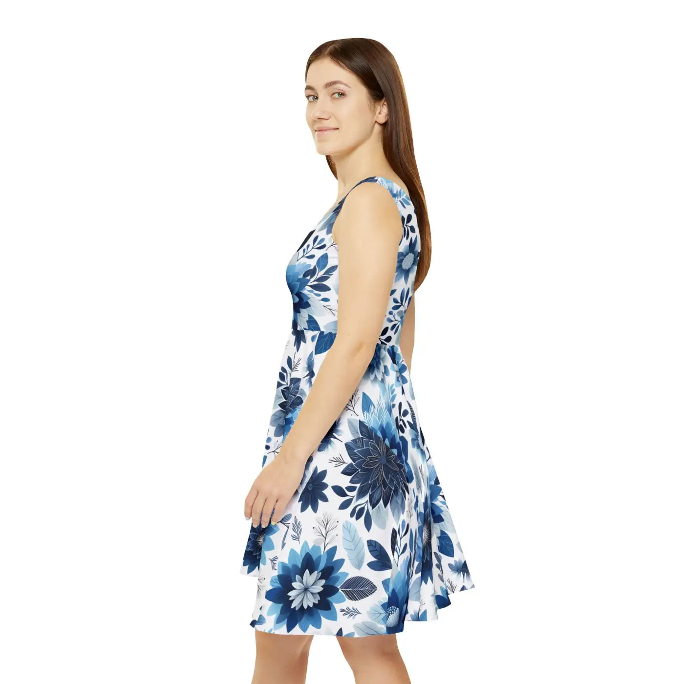 Women's Skater Dress - Floral Blue for Casual Outings - DipaliZ