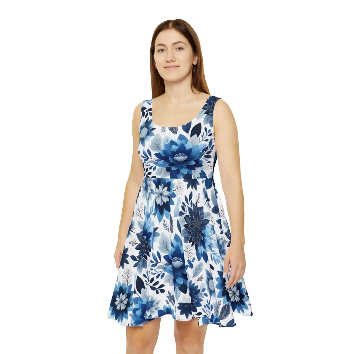 Women's Skater Dress - Floral Blue for Casual Outings - DipaliZ