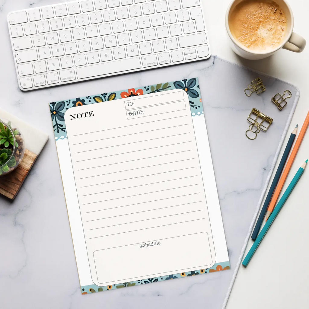 Floral Border Daily Planner - Vibrant Notepad - DipaliZ