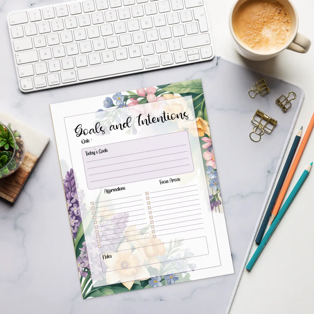 Floral Border Notepad - Goals and Productivity Focus - DipaliZ