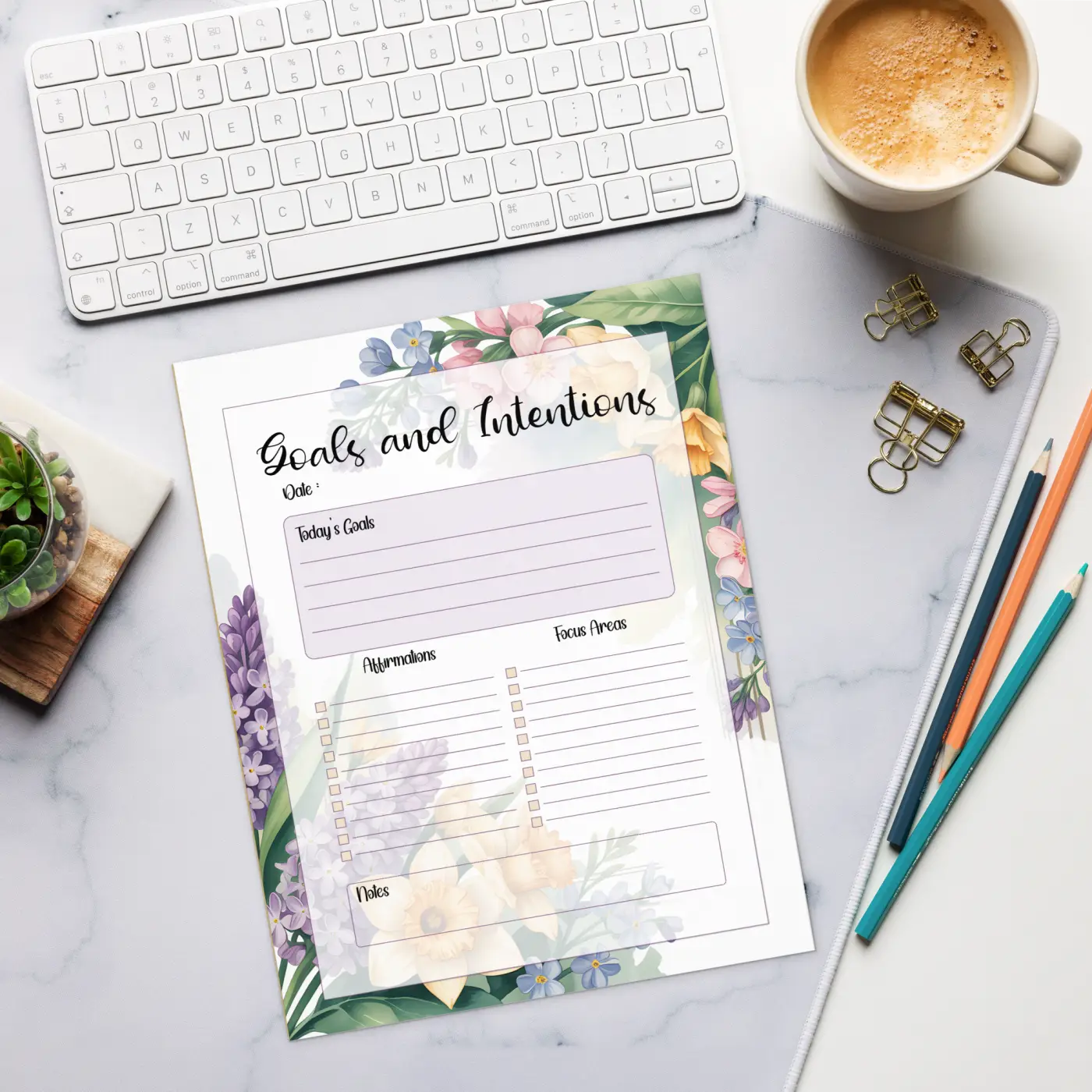 Floral Border Notepad - Goals and Productivity Focus - DipaliZ