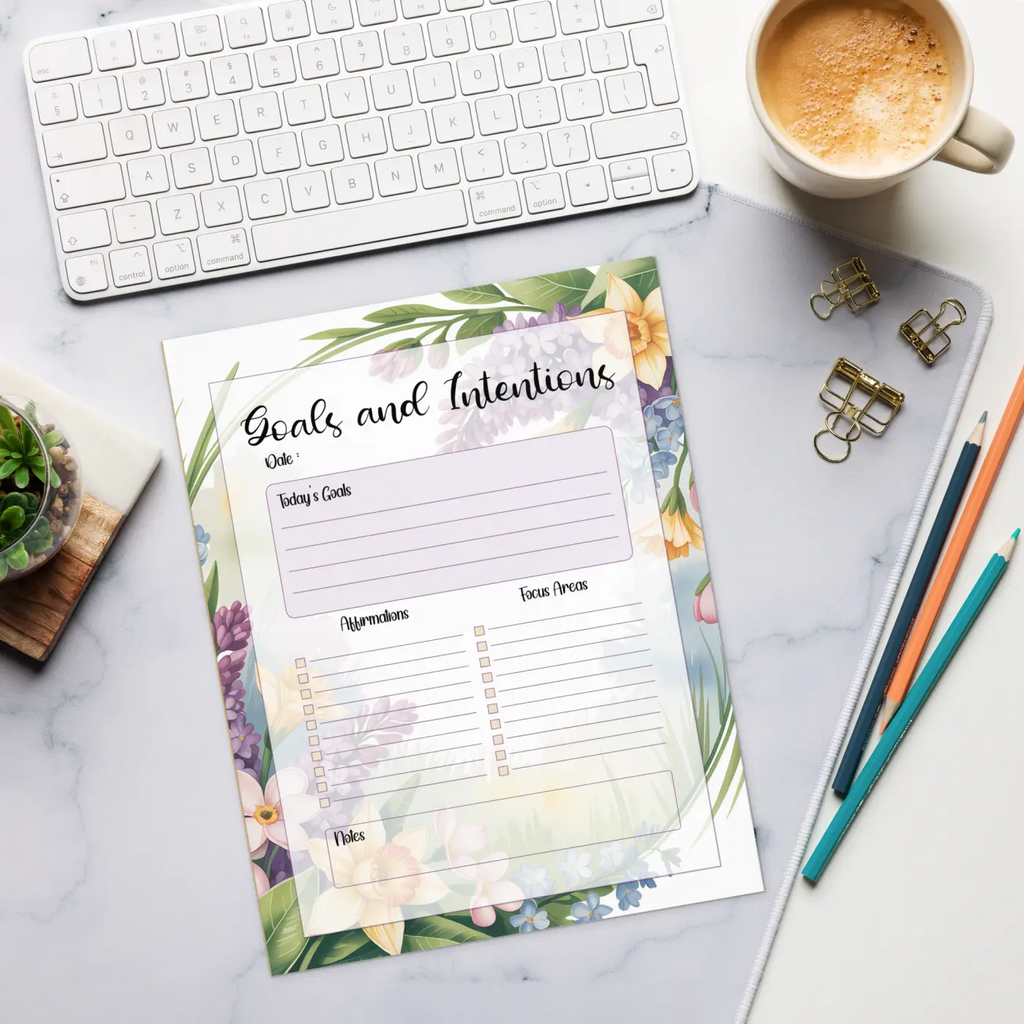 Floral Border Goals Notepad - Hard Cardboard Backing - DipaliZ
