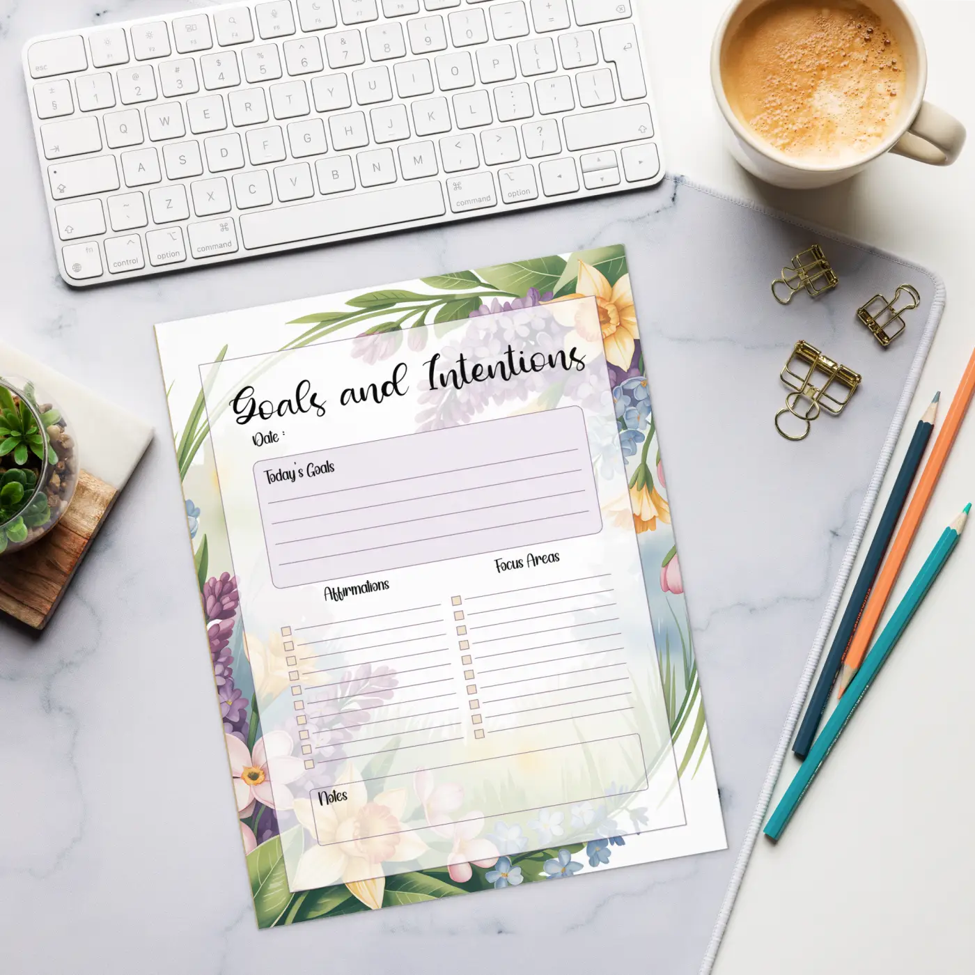 Floral Border Goals Notepad - Hard Cardboard Backing - DipaliZ