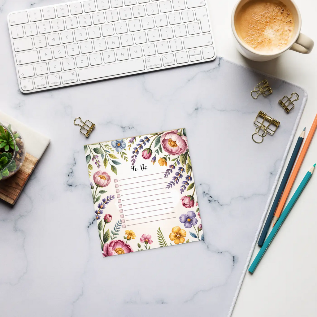 Floral Border List Notepad - Hard Cardboard Chic Organization - DipaliZ