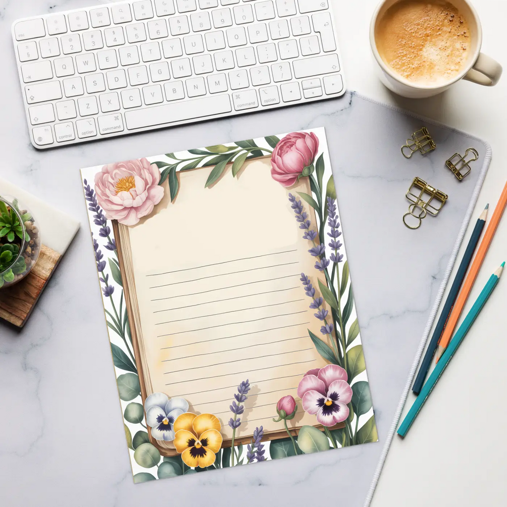 Floral Border Ruled Notepad - Vibrant Daily Planning - DipaliZ