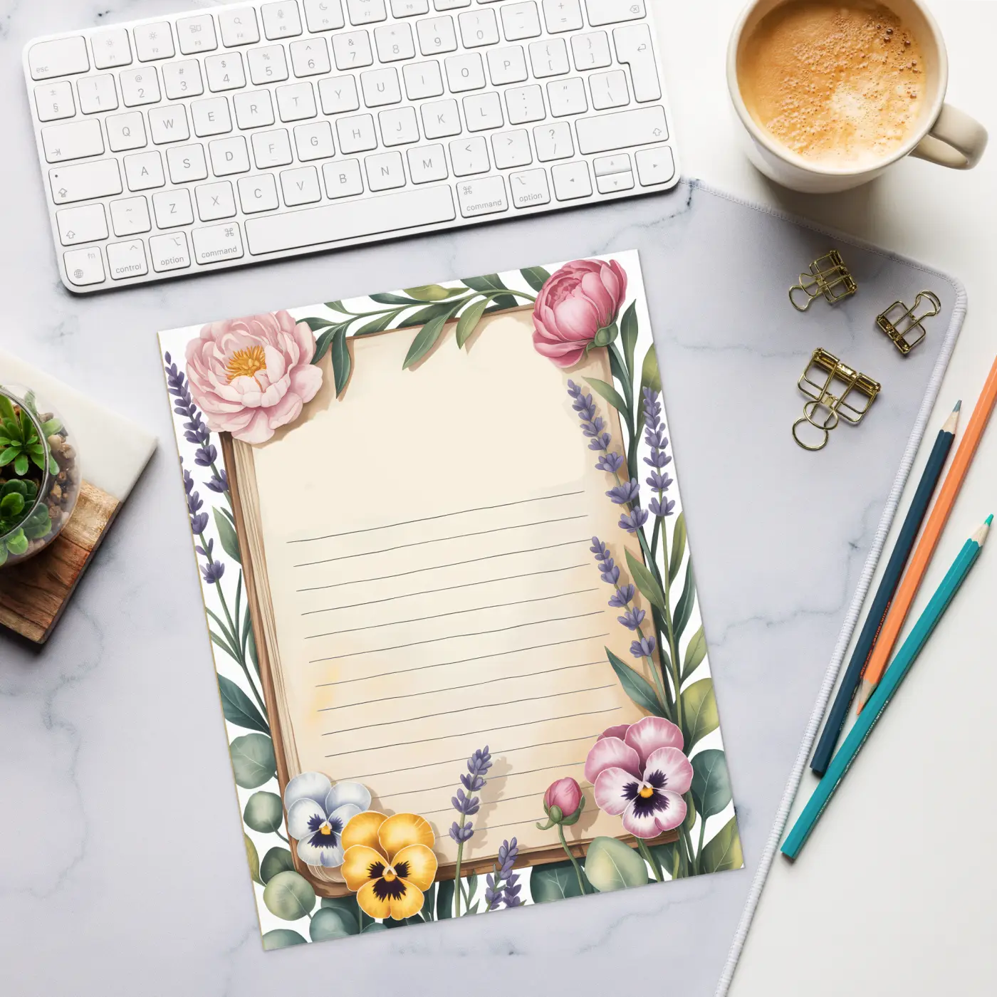 Floral Border Ruled Notepad - Vibrant Daily Planning - DipaliZ