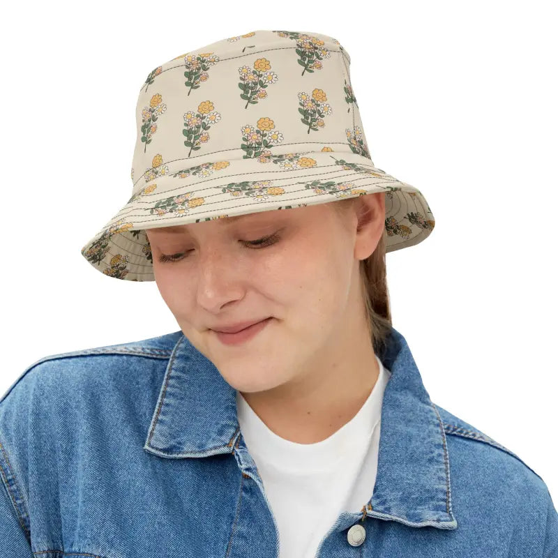 Simple Flowers Hat - Vibrant Floral Bucket Style - DipaliZ