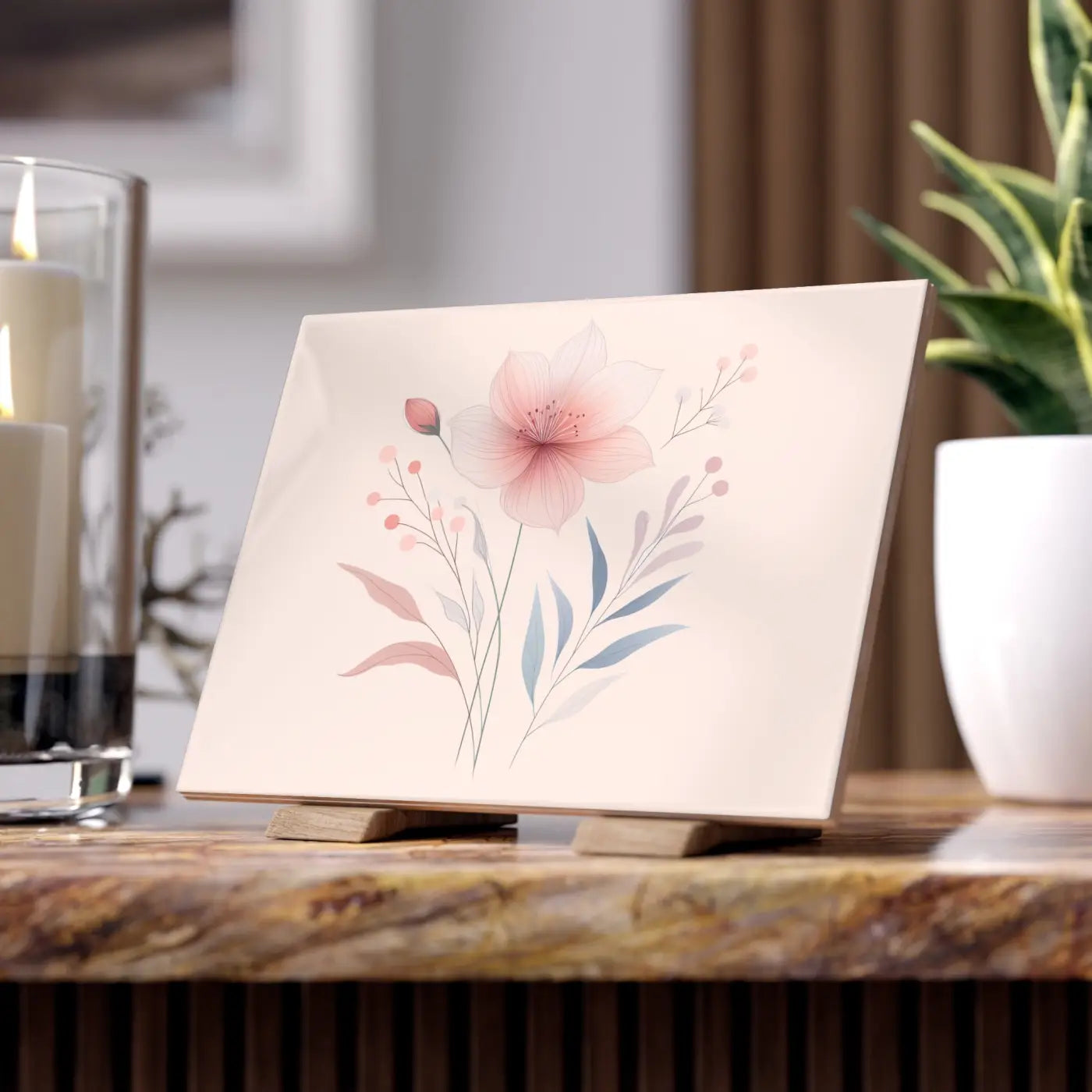 Floral Ceramic Photo Tile - Elegant Home Decor Wall Art - DipaliZ