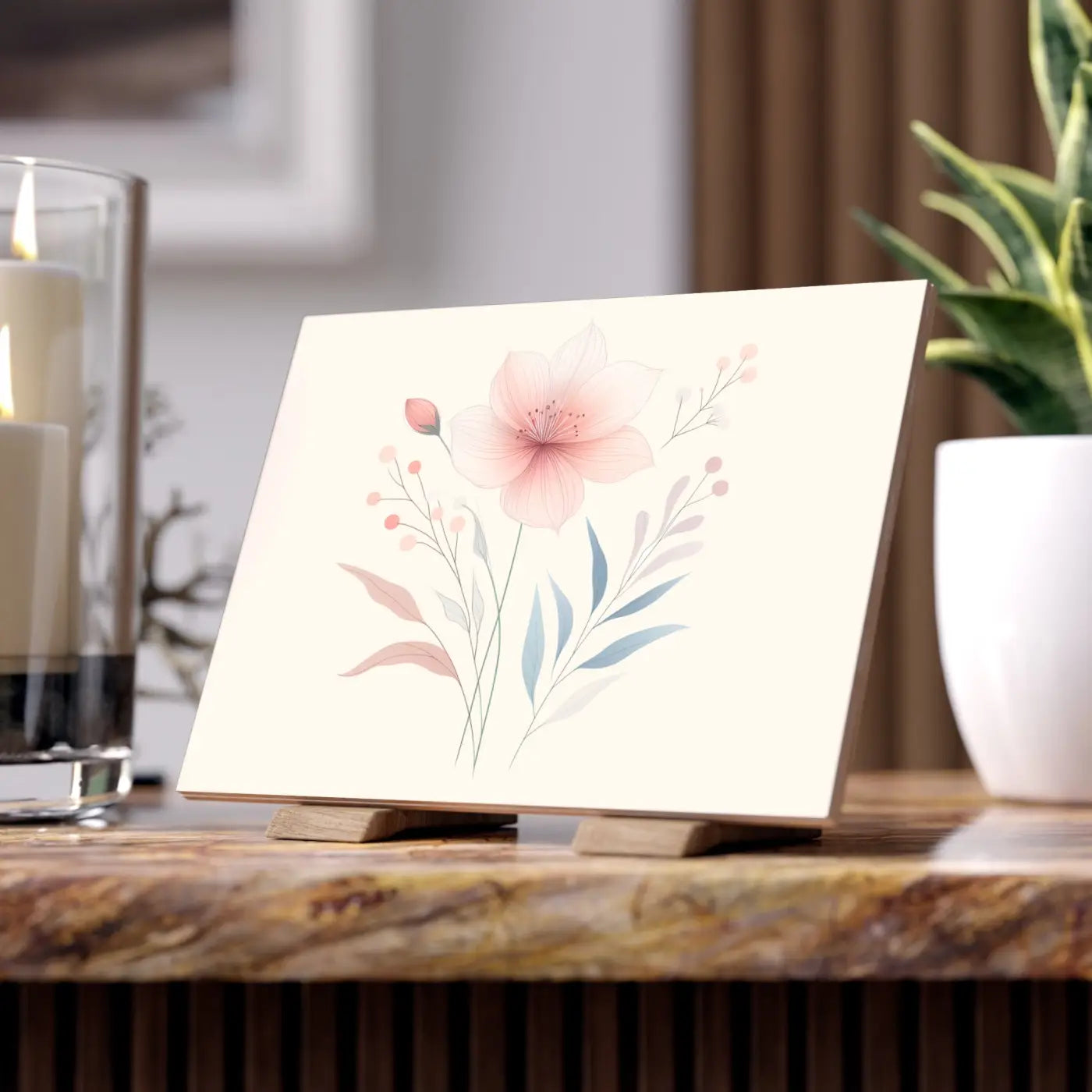 Floral Ceramic Photo Tile - Elegant Home Decor Wall Art - DipaliZ