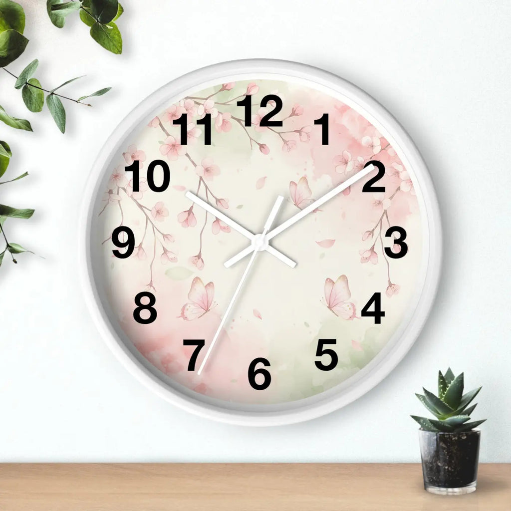 Cherry Blossom Wall Clock - Watercolor Floral Design - DipaliZ