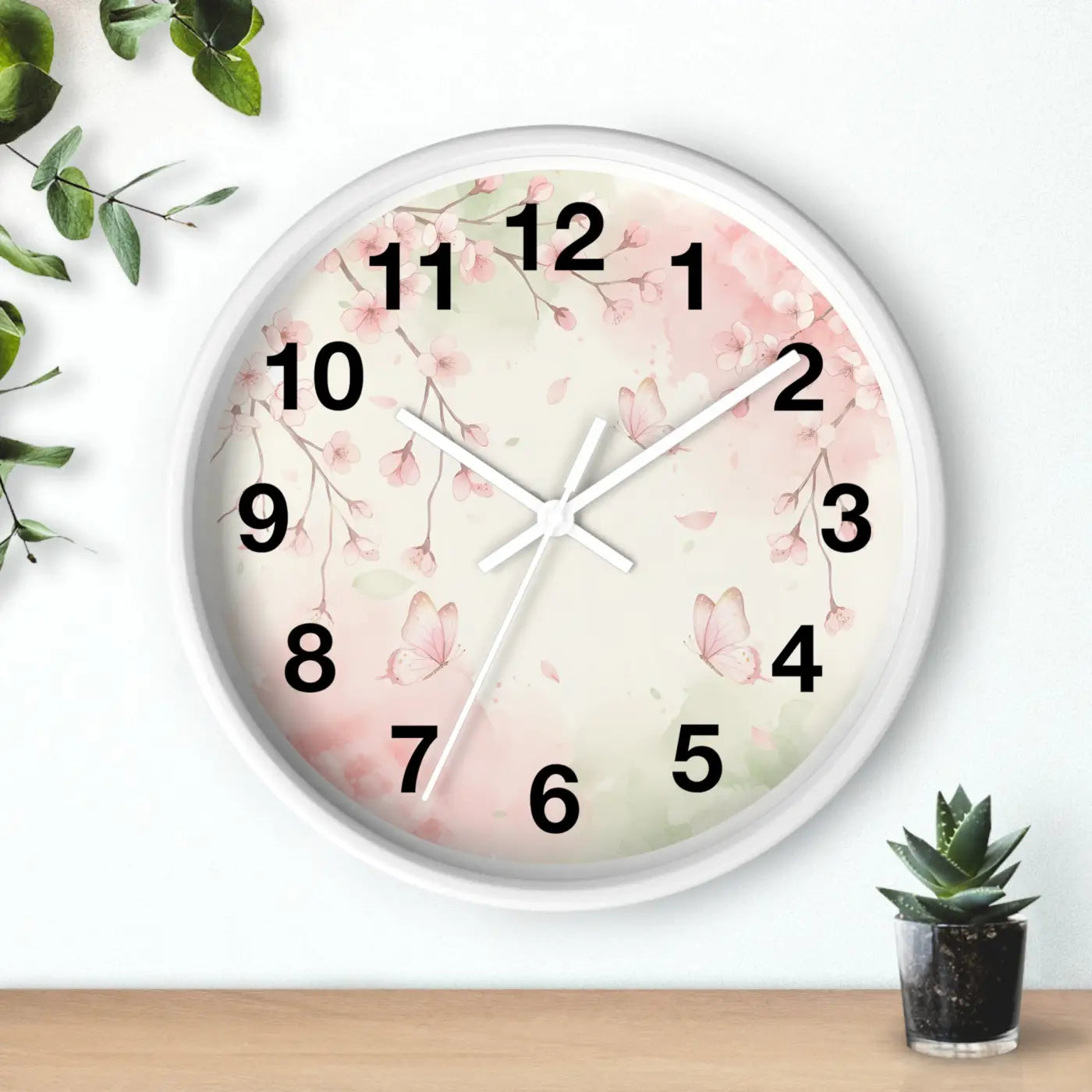 Cherry Blossom Wall Clock - Watercolor Floral Design - DipaliZ