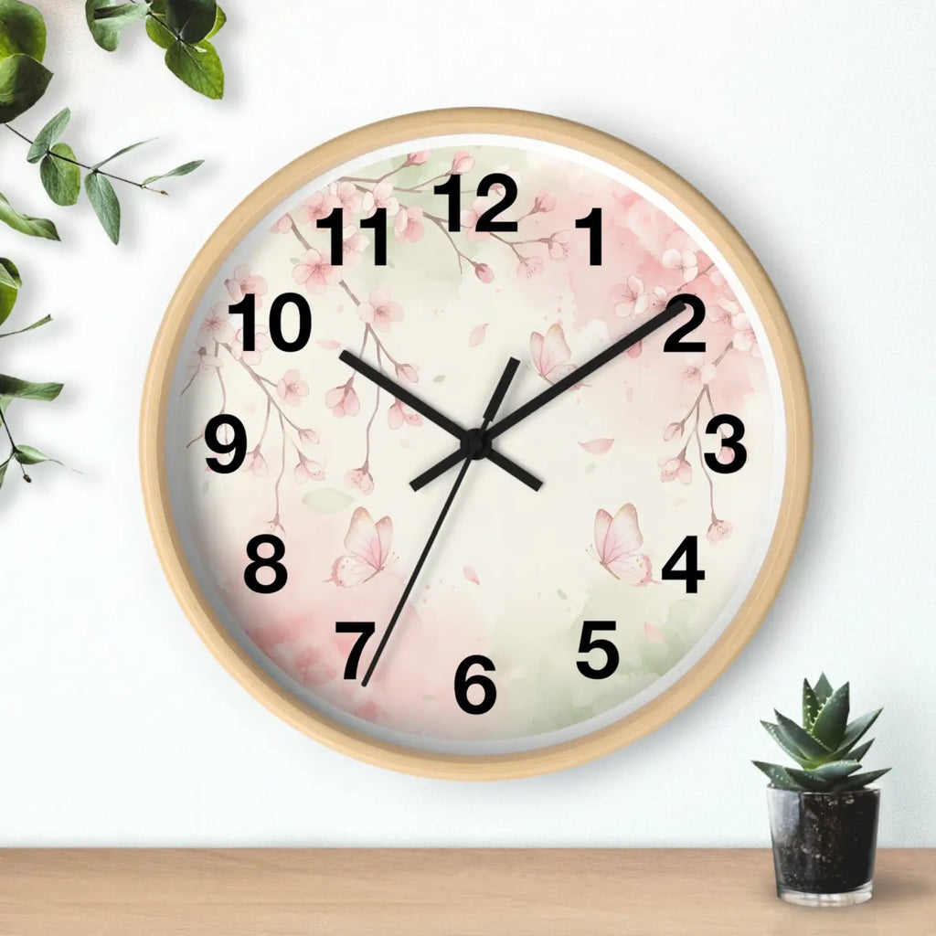 Cherry Blossom Wall Clock - Watercolor Floral Design - DipaliZ