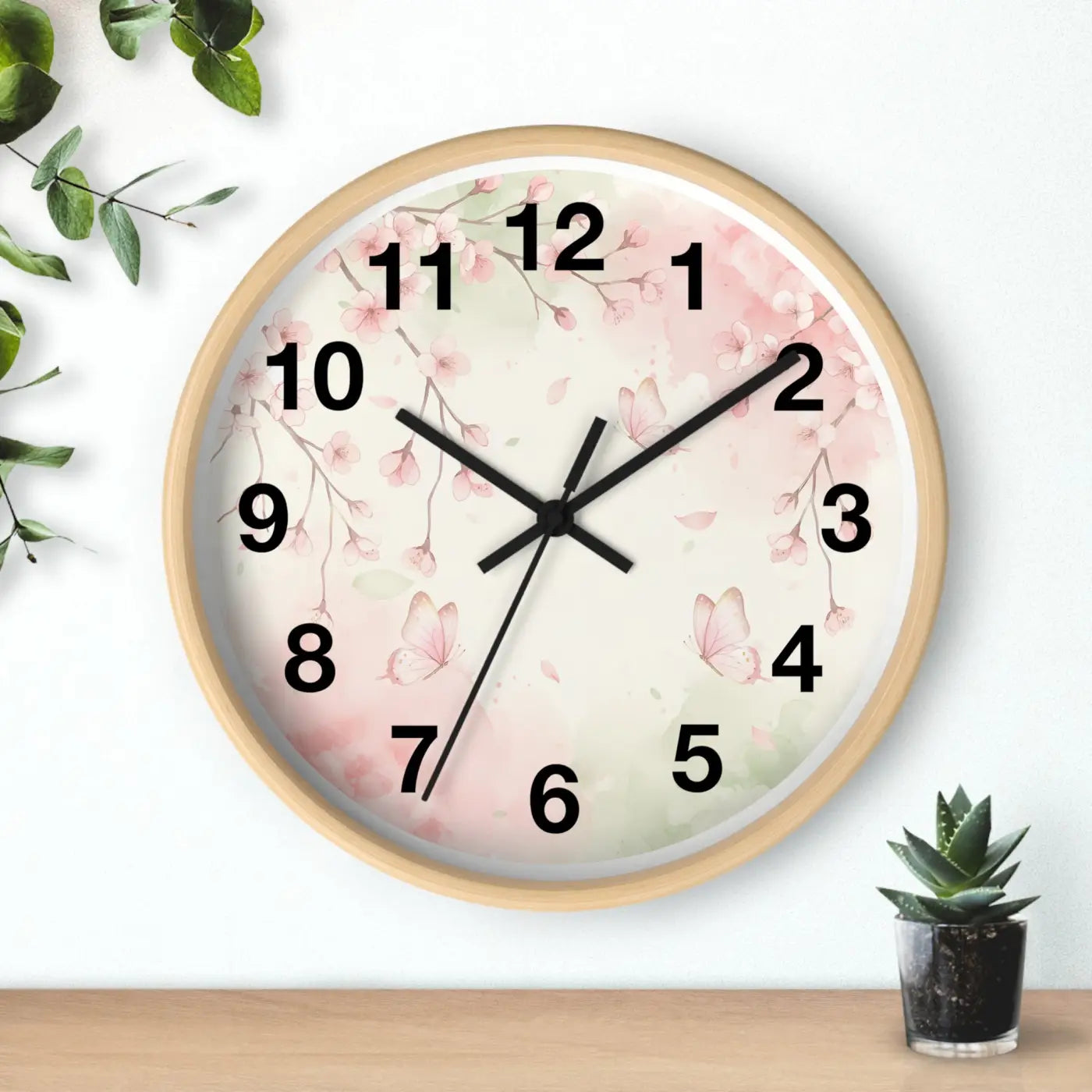 Cherry Blossom Wall Clock - Watercolor Floral Design - DipaliZ