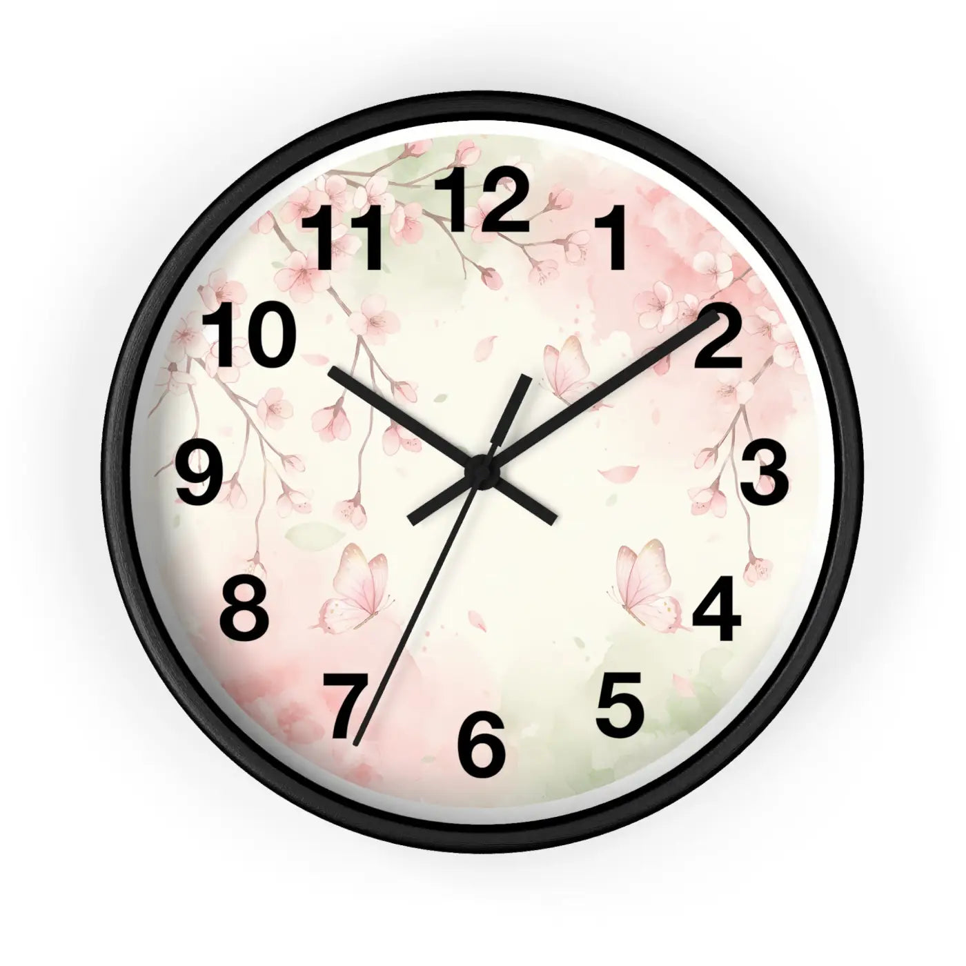 Cherry Blossom Wall Clock - Watercolor Floral Design - DipaliZ