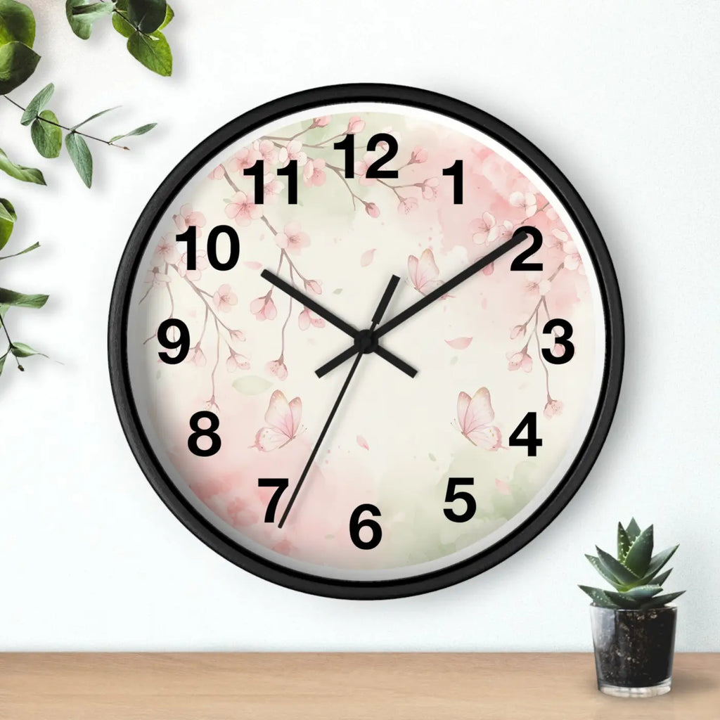 Cherry Blossom Wall Clock - Watercolor Floral Design - DipaliZ