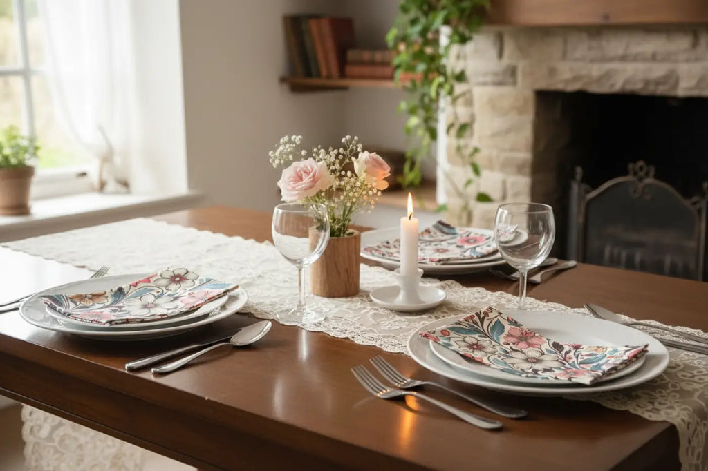 Floral Design Napkins, 4-Set - Perfect for Weddings, Parties, Spring Gatherings, Elegant Table Decor, Gift for Hosts