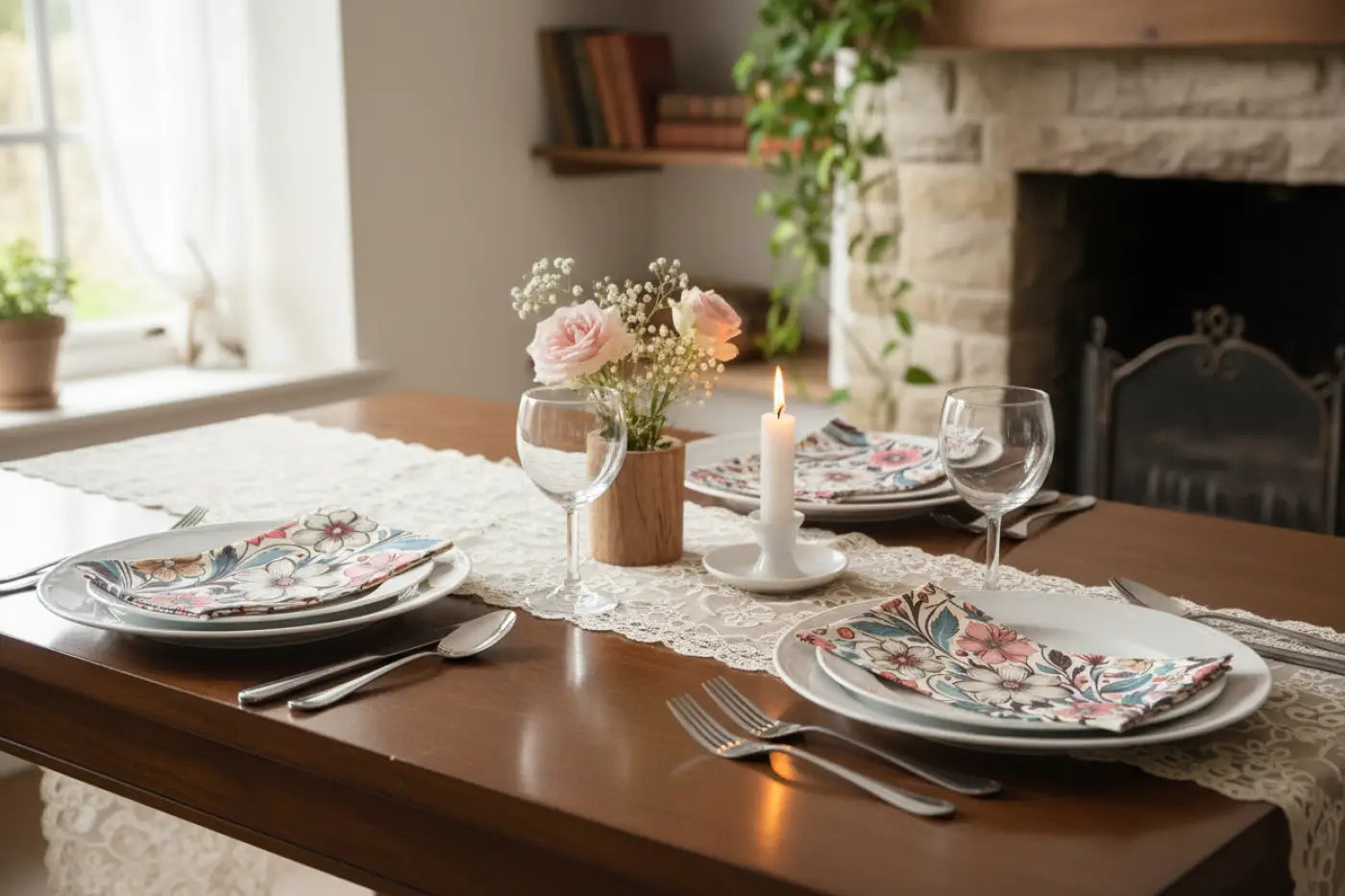Floral Design Napkins, 4-Set - Perfect for Weddings, Parties, Spring Gatherings, Elegant Table Decor, Gift for Hosts