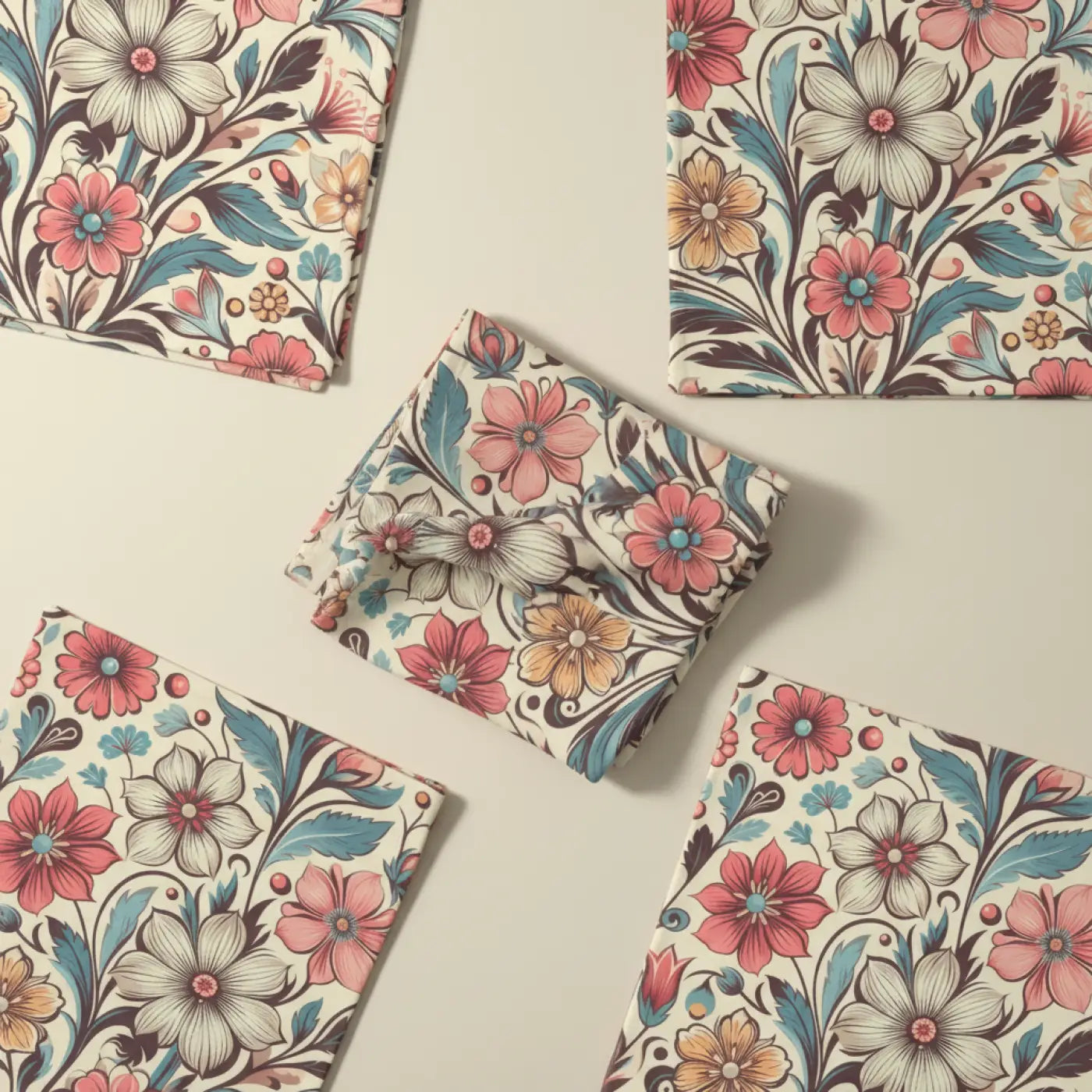 Floral Design Napkins, 4-Set - Perfect for Weddings, Parties, Spring Gatherings, Elegant Table Decor, Gift for Hosts