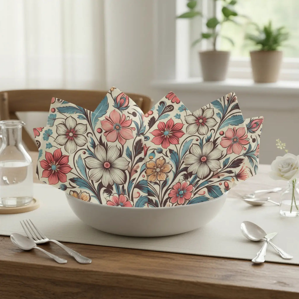 Floral Design Napkins, 4-Set - Perfect for Weddings, Parties, Spring Gatherings, Elegant Table Decor, Gift for Hosts