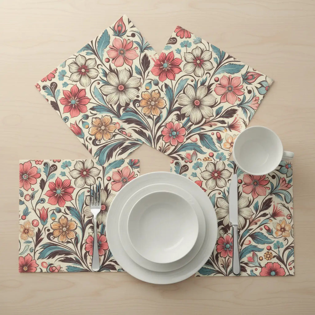 Floral Design Napkins, 4-Set - Perfect for Weddings, Parties, Spring Gatherings, Elegant Table Decor, Gift for Hosts