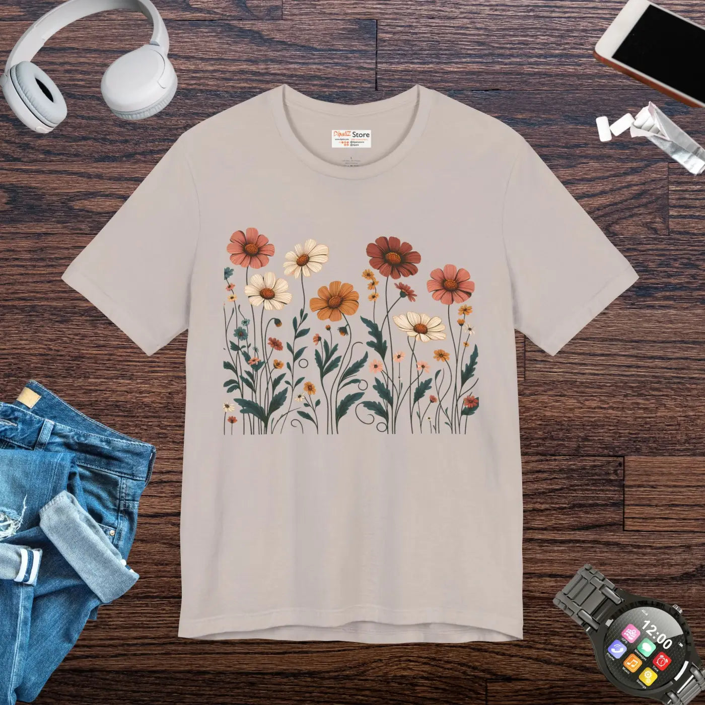 Vibrant Floral Design Short Sleeve Tee - Unisex Cotton - DipaliZ