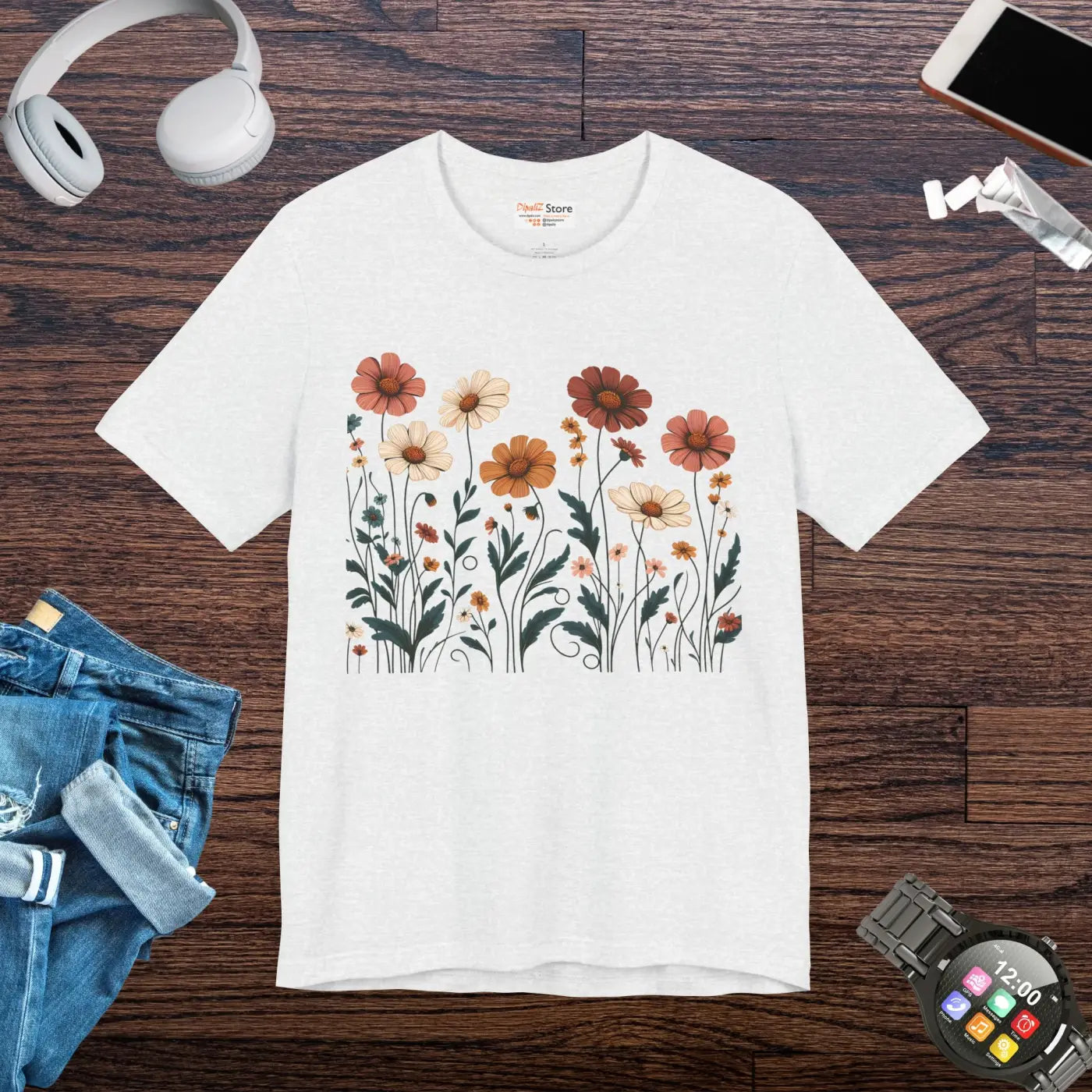 Vibrant Floral Design Short Sleeve Tee - Unisex Cotton - DipaliZ