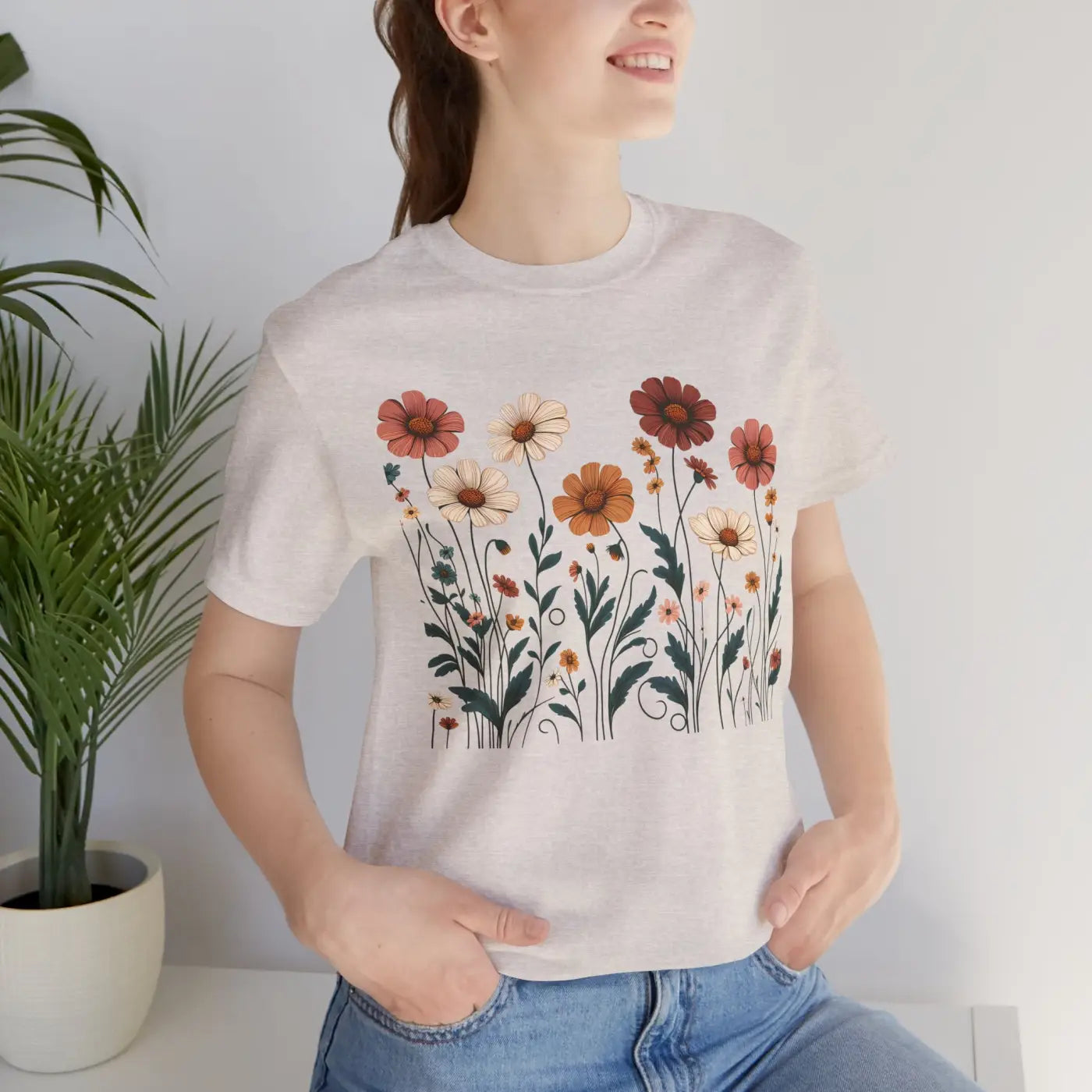 Vibrant Floral Design Short Sleeve Tee - Unisex Cotton - DipaliZ