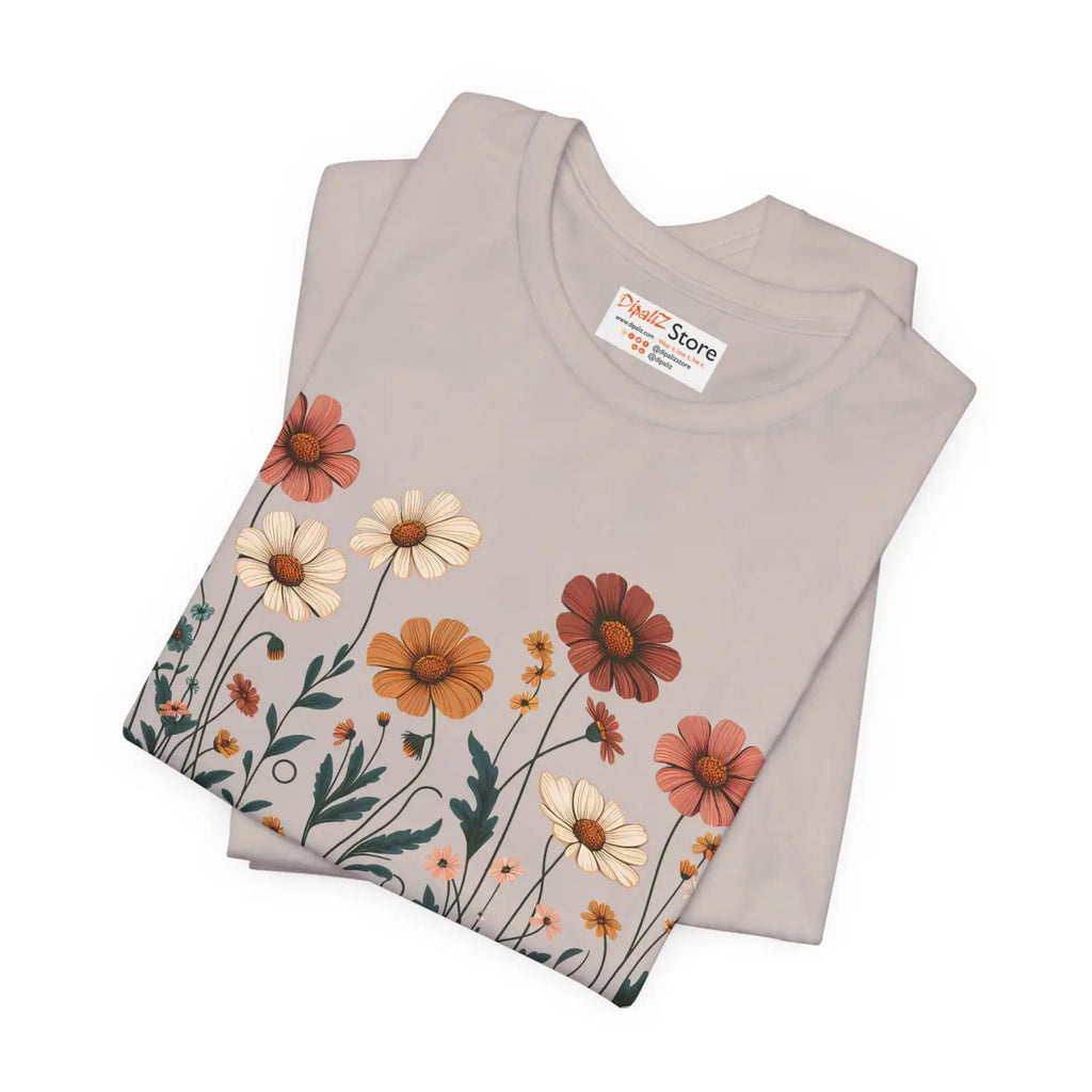Vibrant Floral Design Short Sleeve Tee - Unisex Cotton - DipaliZ