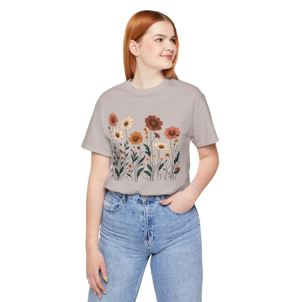 Vibrant Floral Design Short Sleeve Tee - Unisex Cotton - DipaliZ