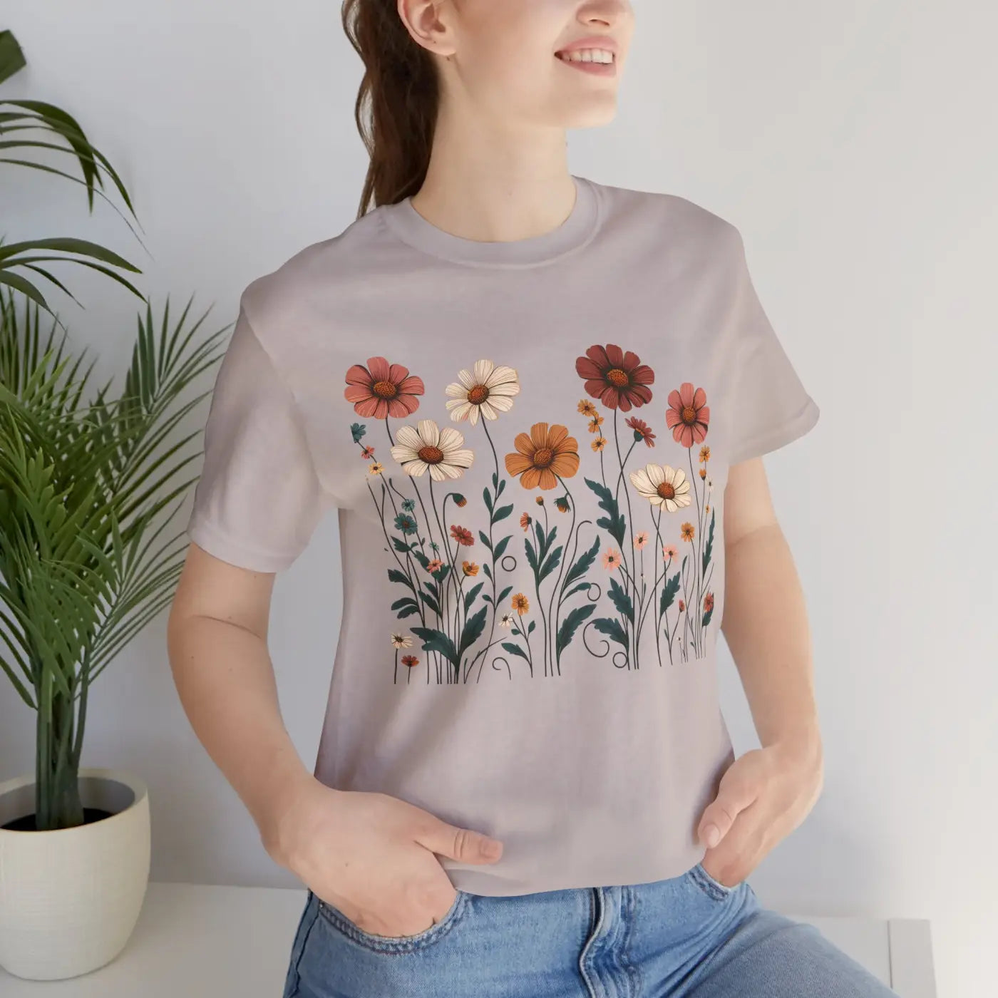 Vibrant Floral Design Short Sleeve Tee - Unisex Cotton - DipaliZ