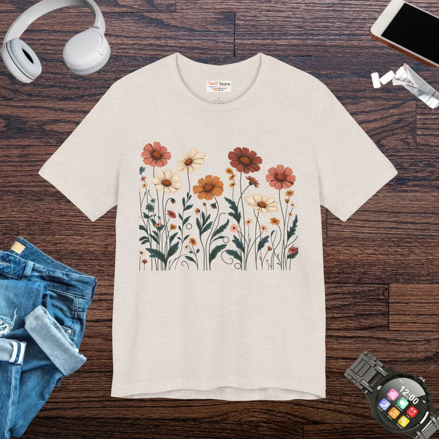 Vibrant Floral Design Short Sleeve Tee - Unisex Cotton - DipaliZ