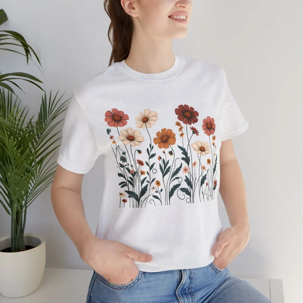 Vibrant Floral Design Short Sleeve Tee - Unisex Cotton - DipaliZ